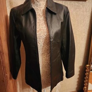 Jacqueline Ferrer Elegant Black Leather Jacket for Women, Size Small